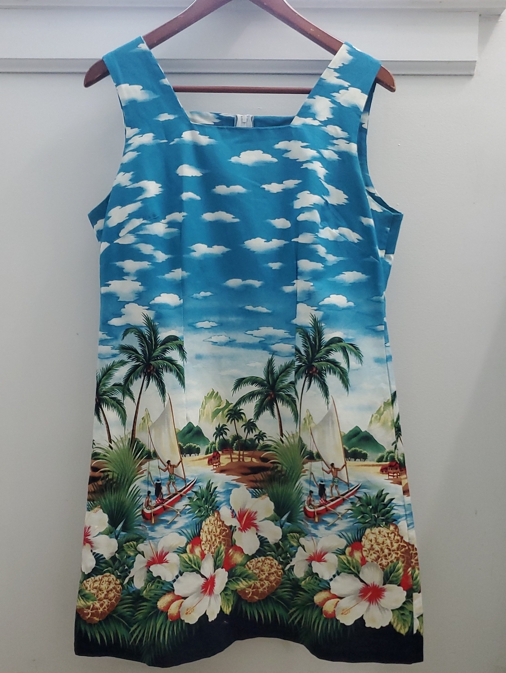Vintage Shannon Marie Hawaii Cotton Dress Scenic Tropical Island  Print